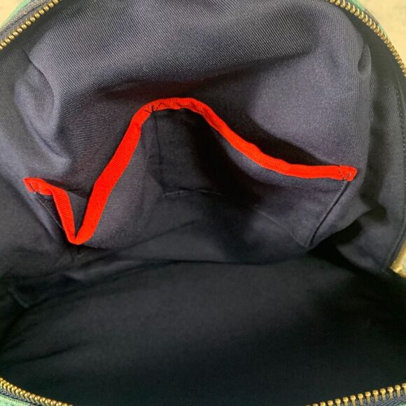 TOMMY HILFIGER Dome Backpack 17" Monogram Logo Navy Teal Canvas Preppy Bag VGUC - Picture 11 of 12